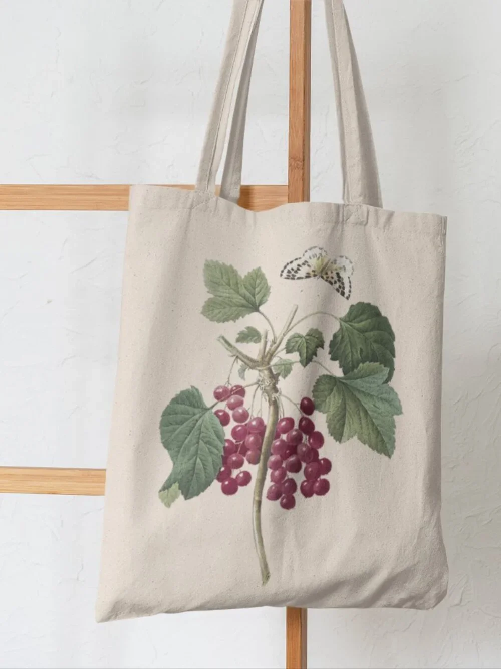 Red Currant Vintage Botanical Print Graphic Canvas Tote Bag